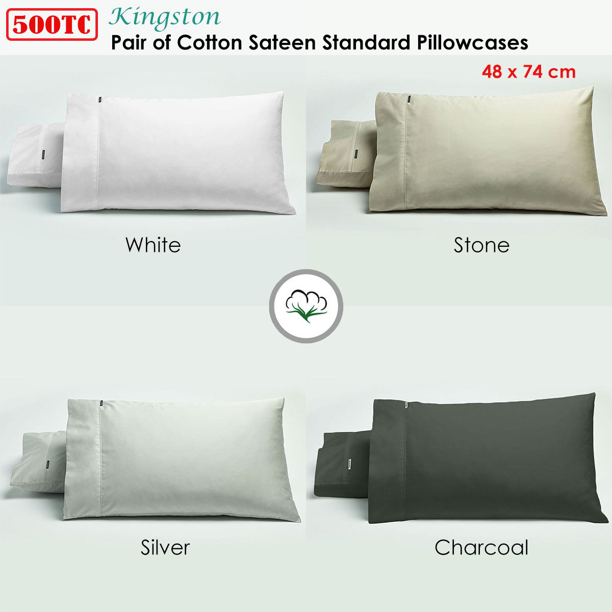 Bianca Pair of 500TC Cotton Sateen Standard Pillowcases Charcoal Price