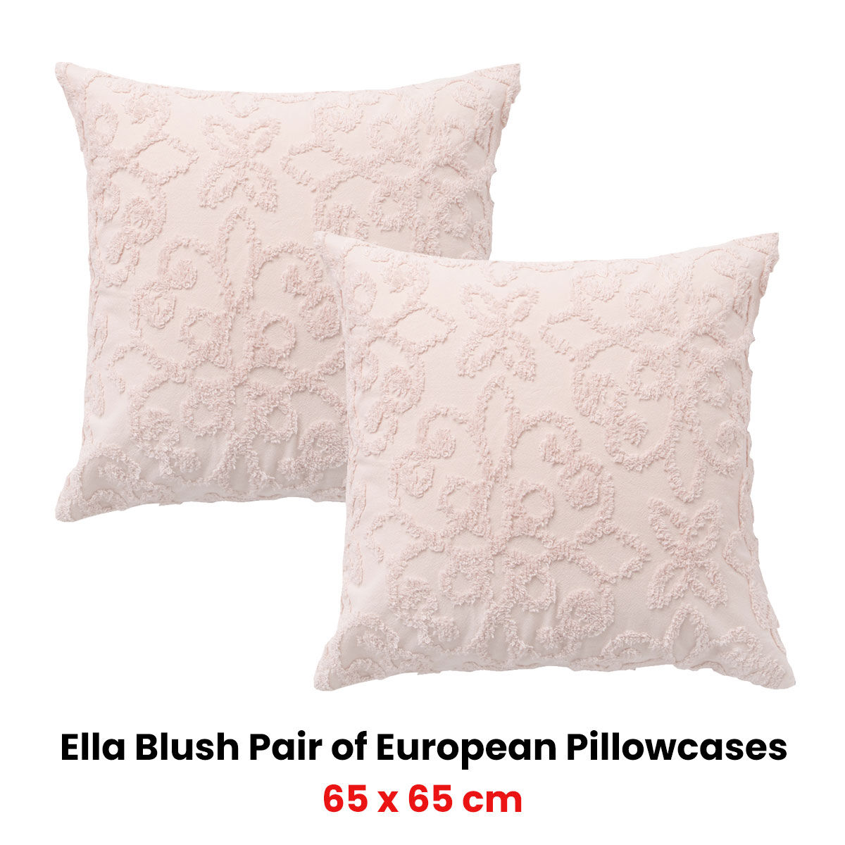 Bianca Pair of Ella Blush European Pillowcases 65 x 65cm Price