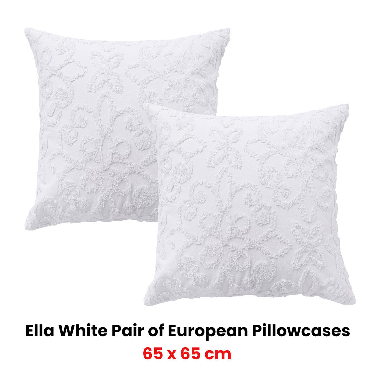 Bianca Pair of Ella White European Pillowcases 65 x 65cm Price