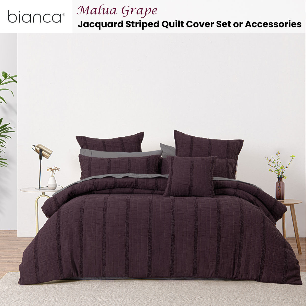 Bianca Malua Grape Jacquard Striped Quilt Cover Set Queen Price