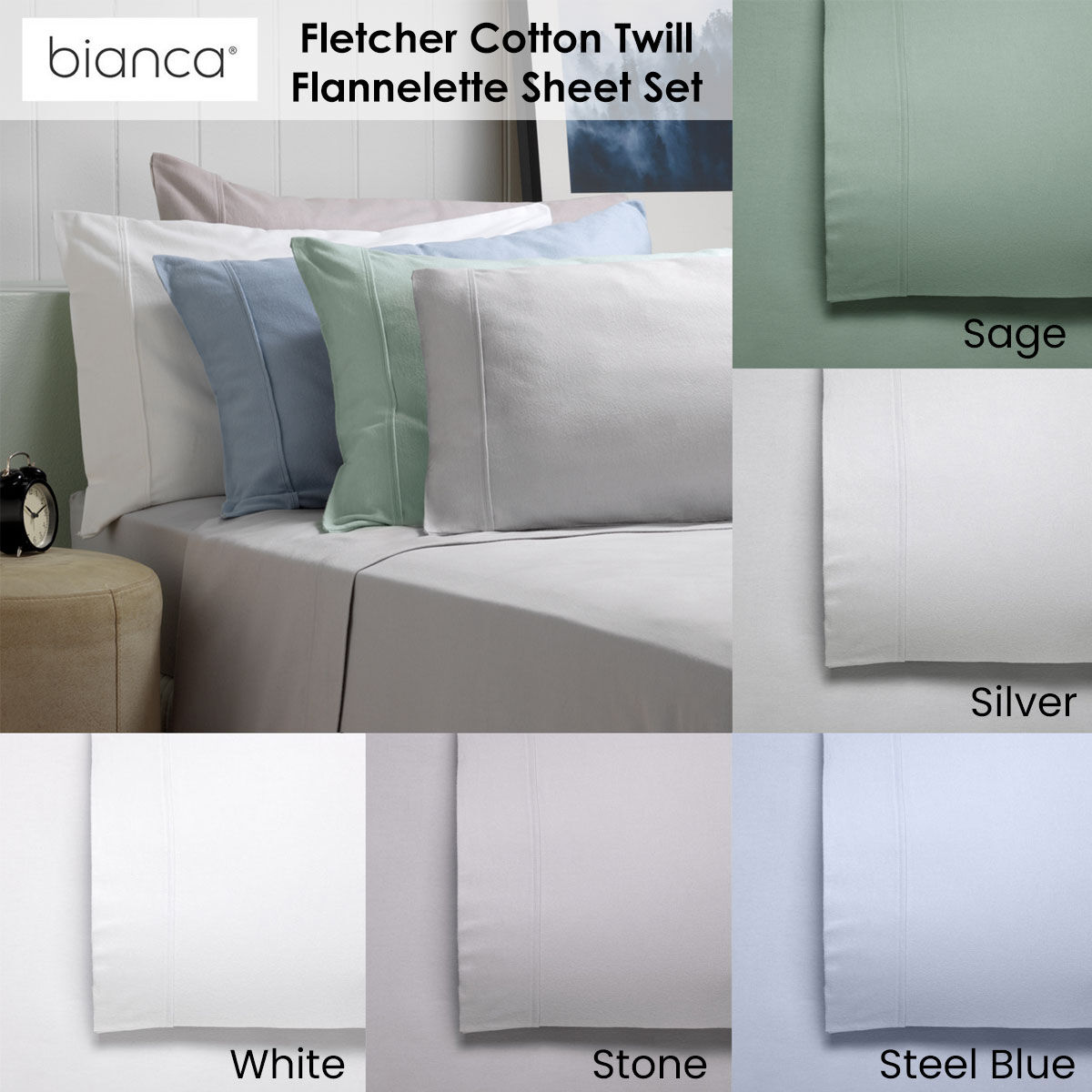 Bianca Fletcher Flannelette Cotton Sheet Set Sage Single Price