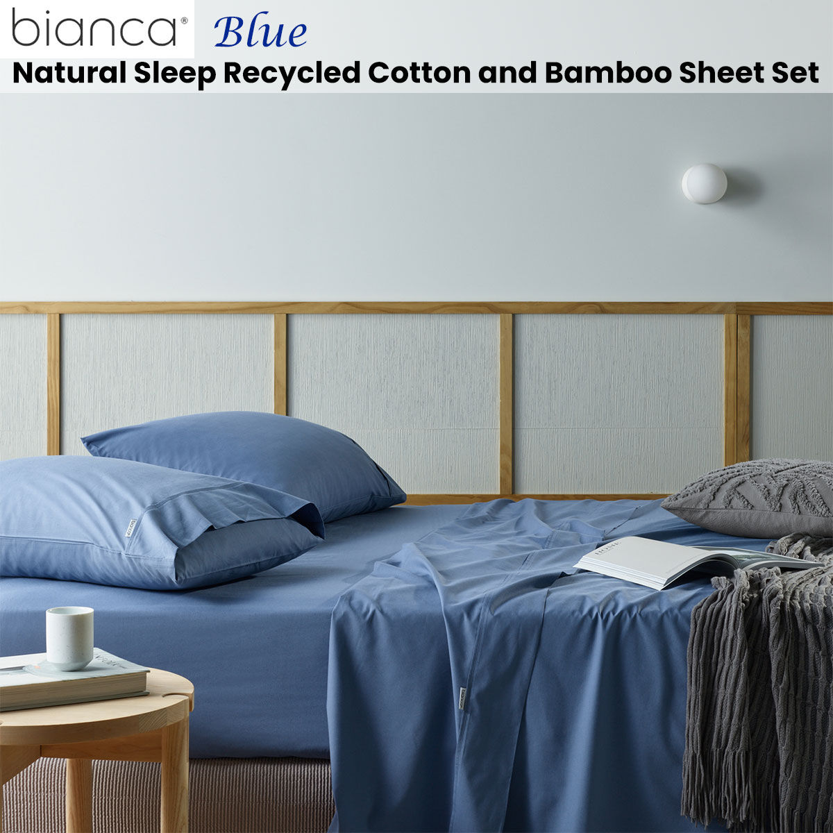 Bianca Natural Sleep Recycled Cotton and Bamboo Sheet Set Blue Queen Price