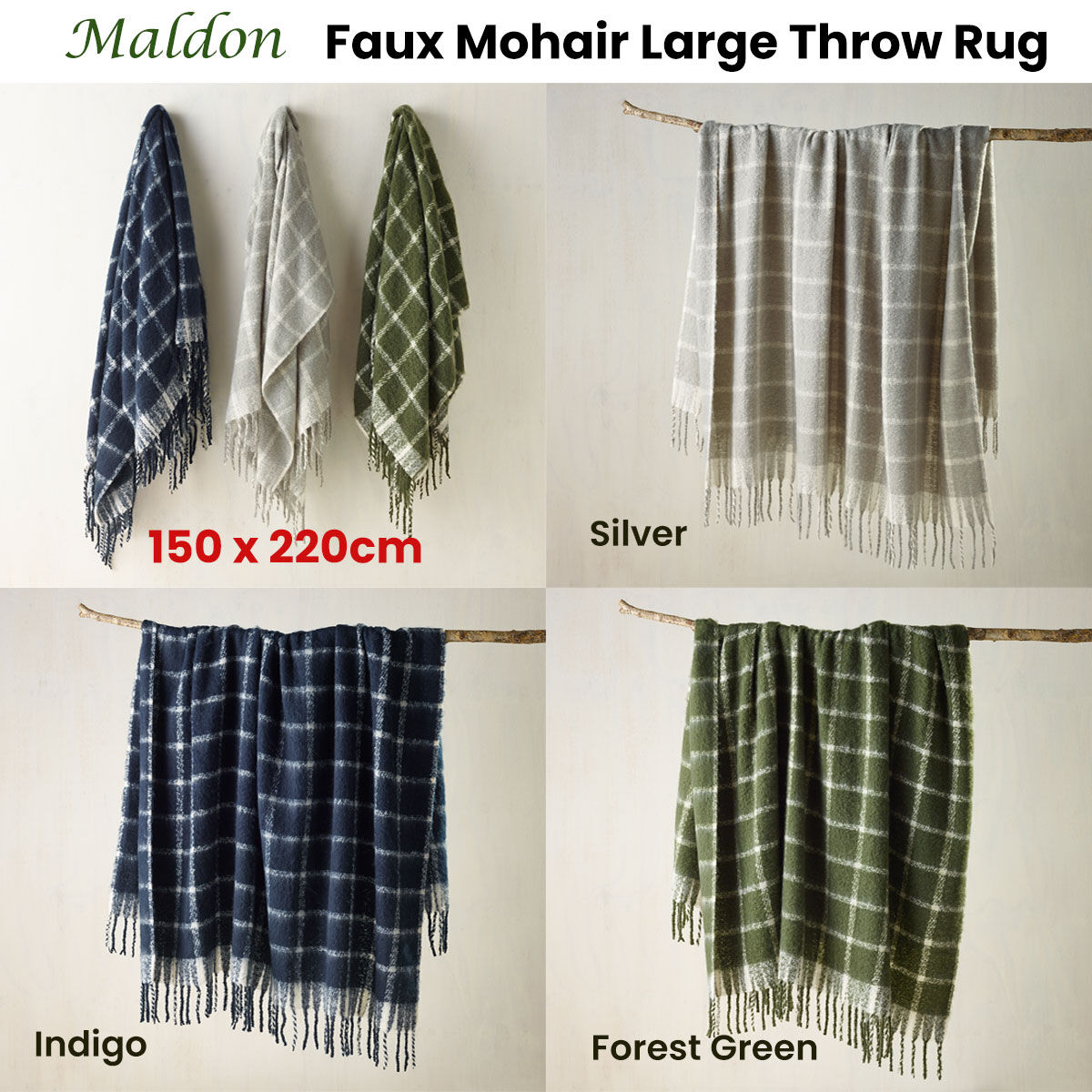 Maldon Faux Mohair Large Throw Rug 150 x 220 cm Forest Green Price