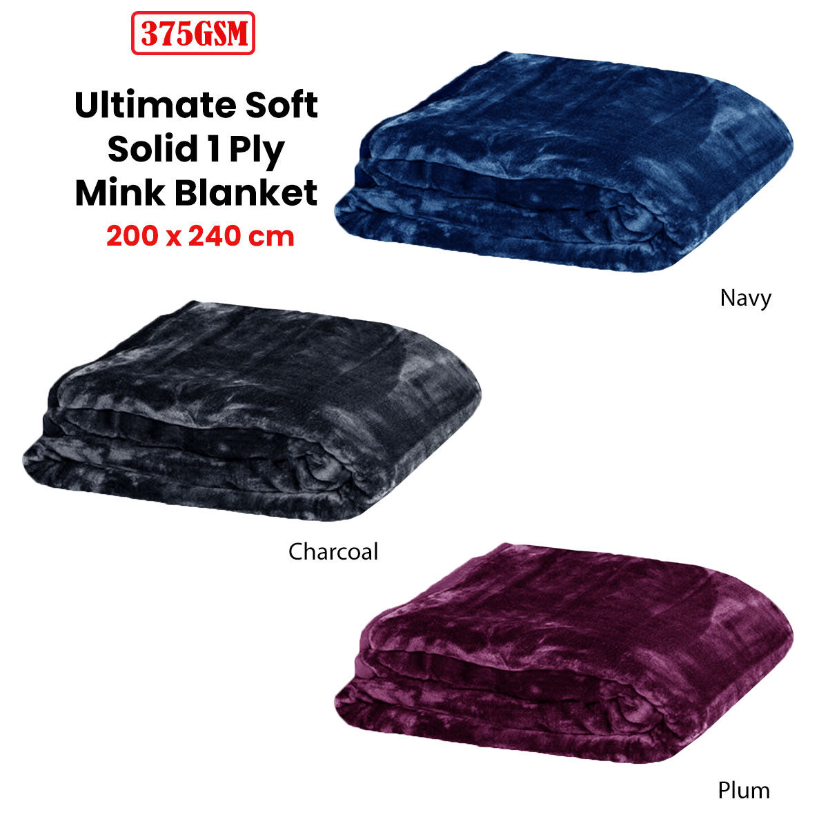 375gsm 1 Ply Solid Faux Mink Blanket Queen 200x240 cm Plum Price