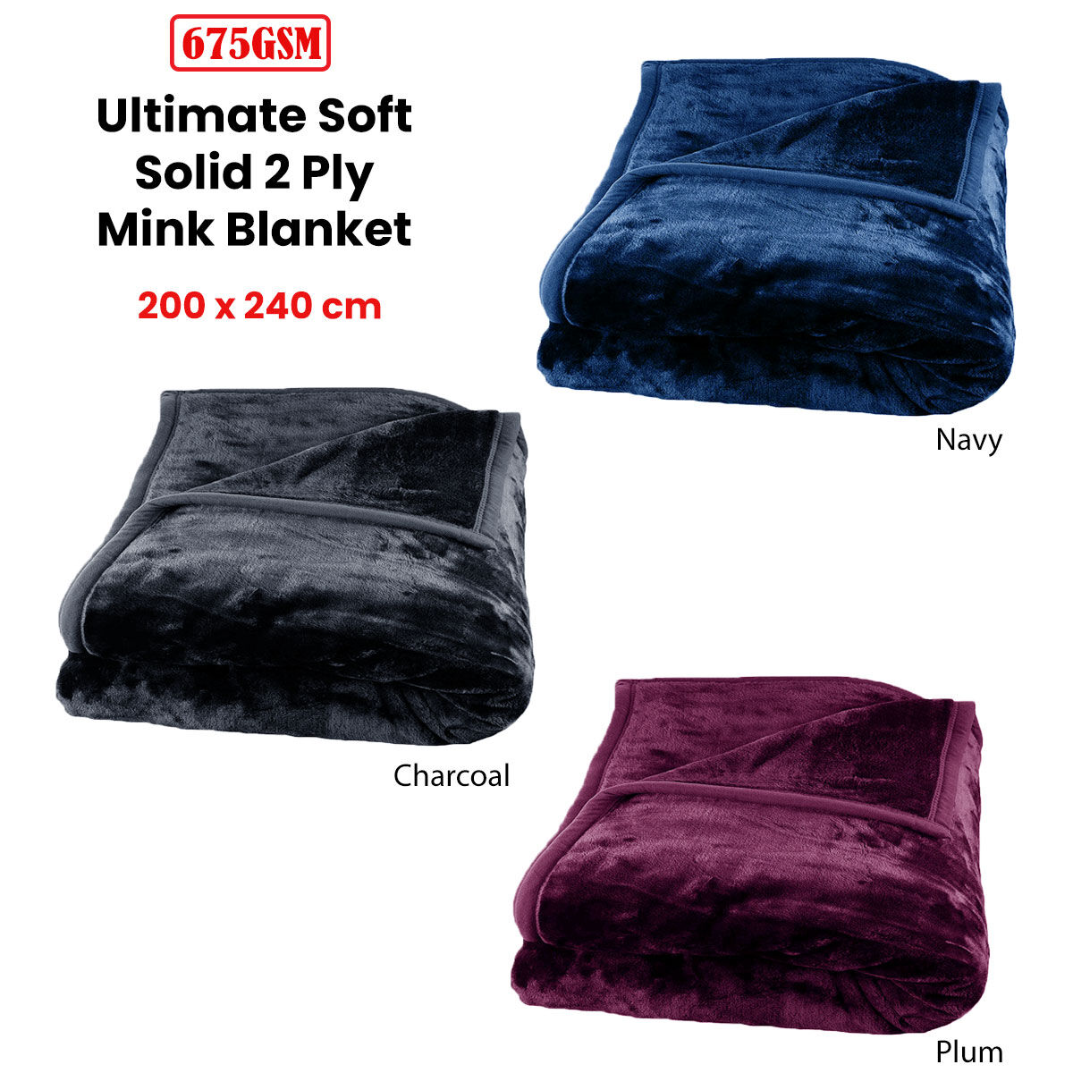 675gsm 2 Ply Solid Faux Mink Blanket Queen 200x240 cm Plum Price