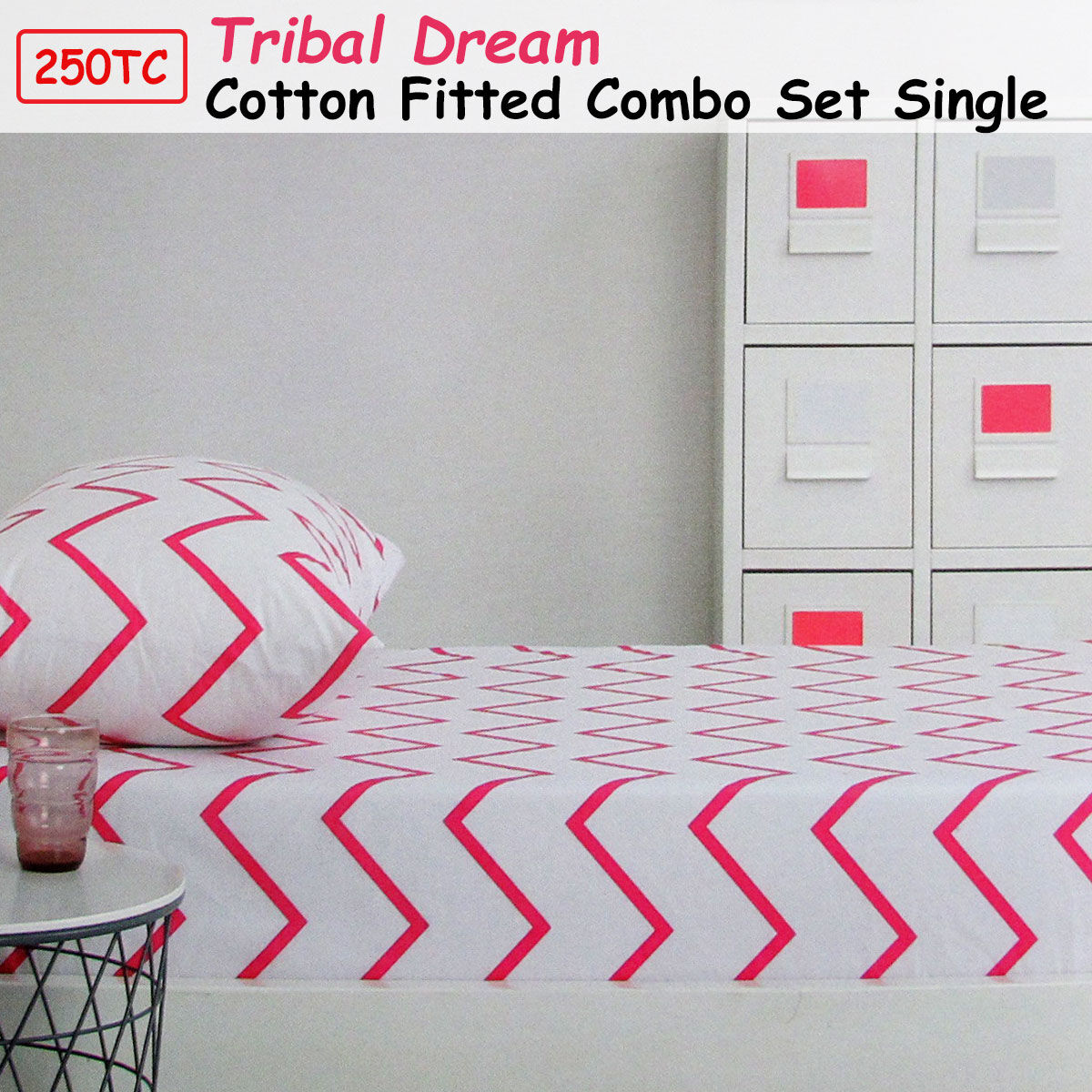 250TC Tribal Dream 100% Cotton Fitted Combo Set Single Price