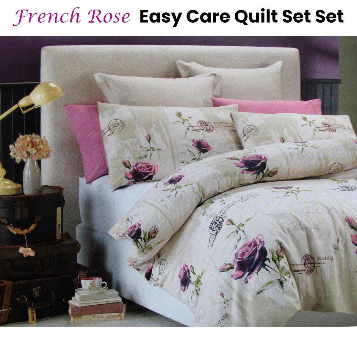 French Rose Easy Care Quilt Cover Set King Price