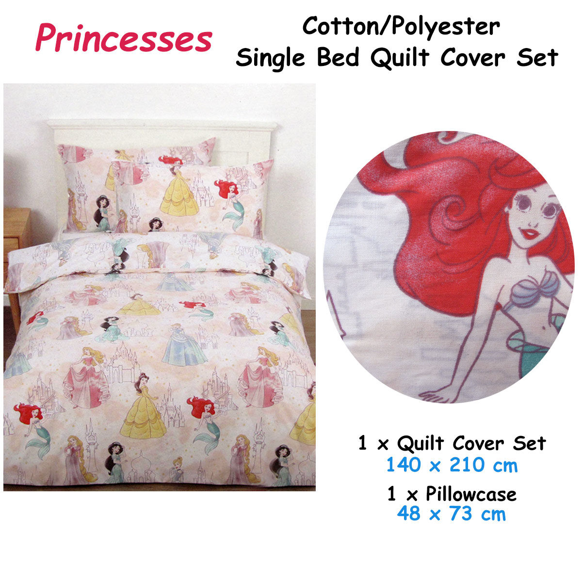 Caprice Disney Princess Reversible Licensed Quilt Cover Set Single Price