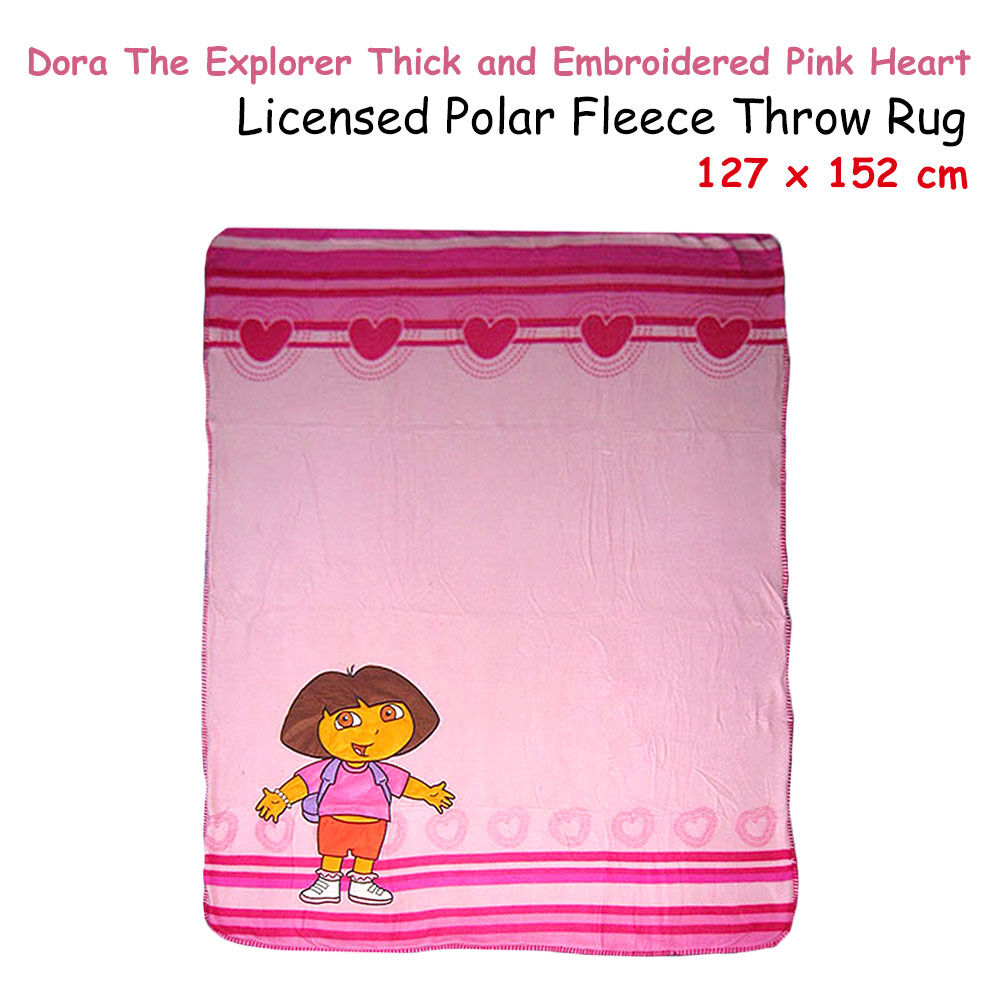 Polar Fleece Throw Rug Dora Explorer Thick and Embroidered Pink Heart 127 x 152 cm Price