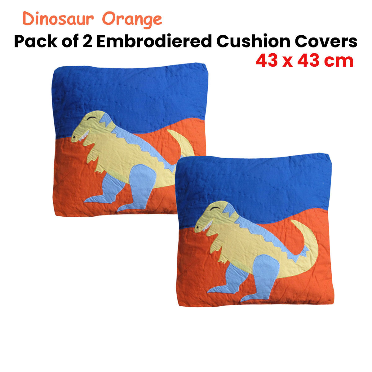Pack of 2 Dinosaur Embroidered Quilted Cushion Covers 43 x 43 cm Price