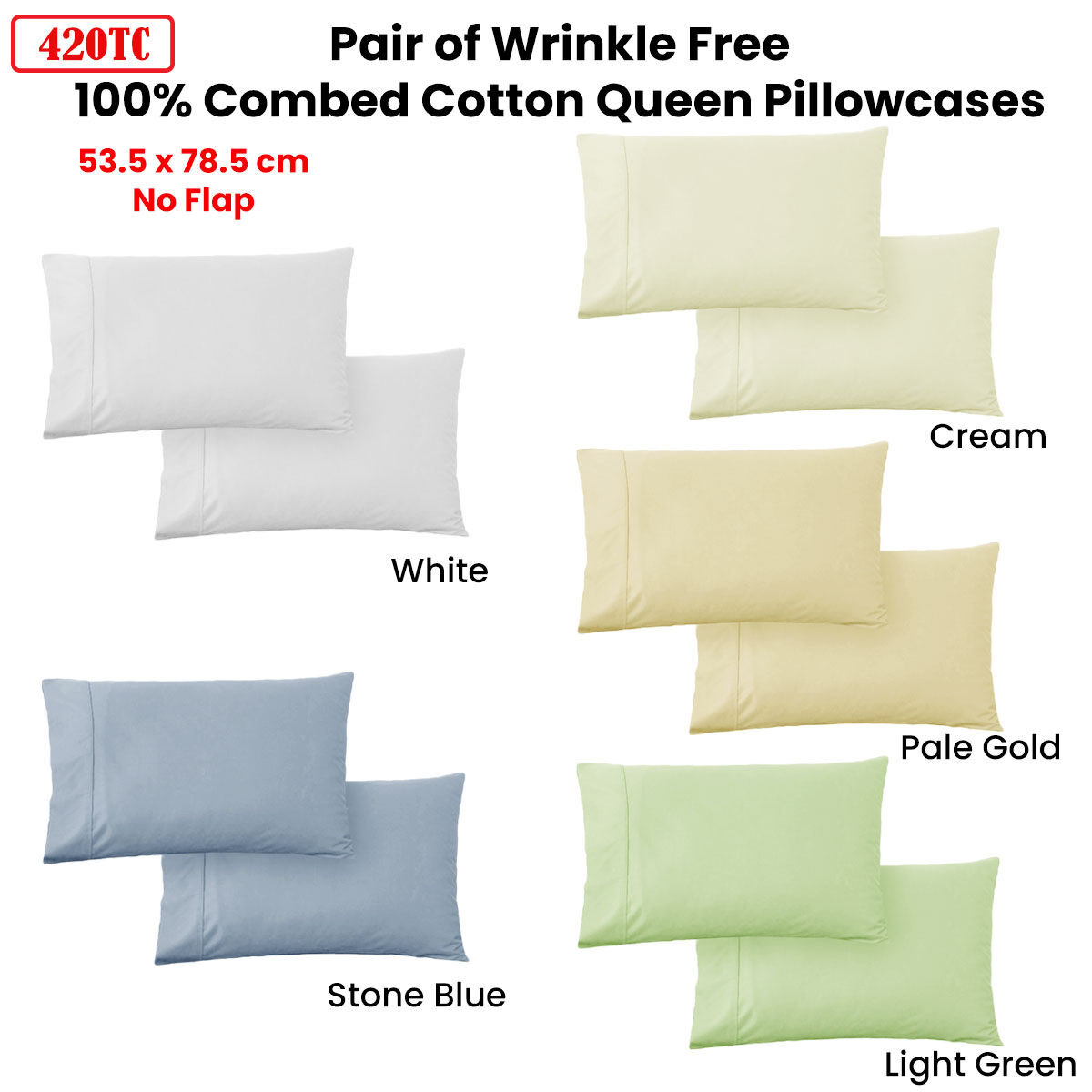 420TC Pair of Wrinkle Free No Flap Queen Pillowcases Pale Gold Price