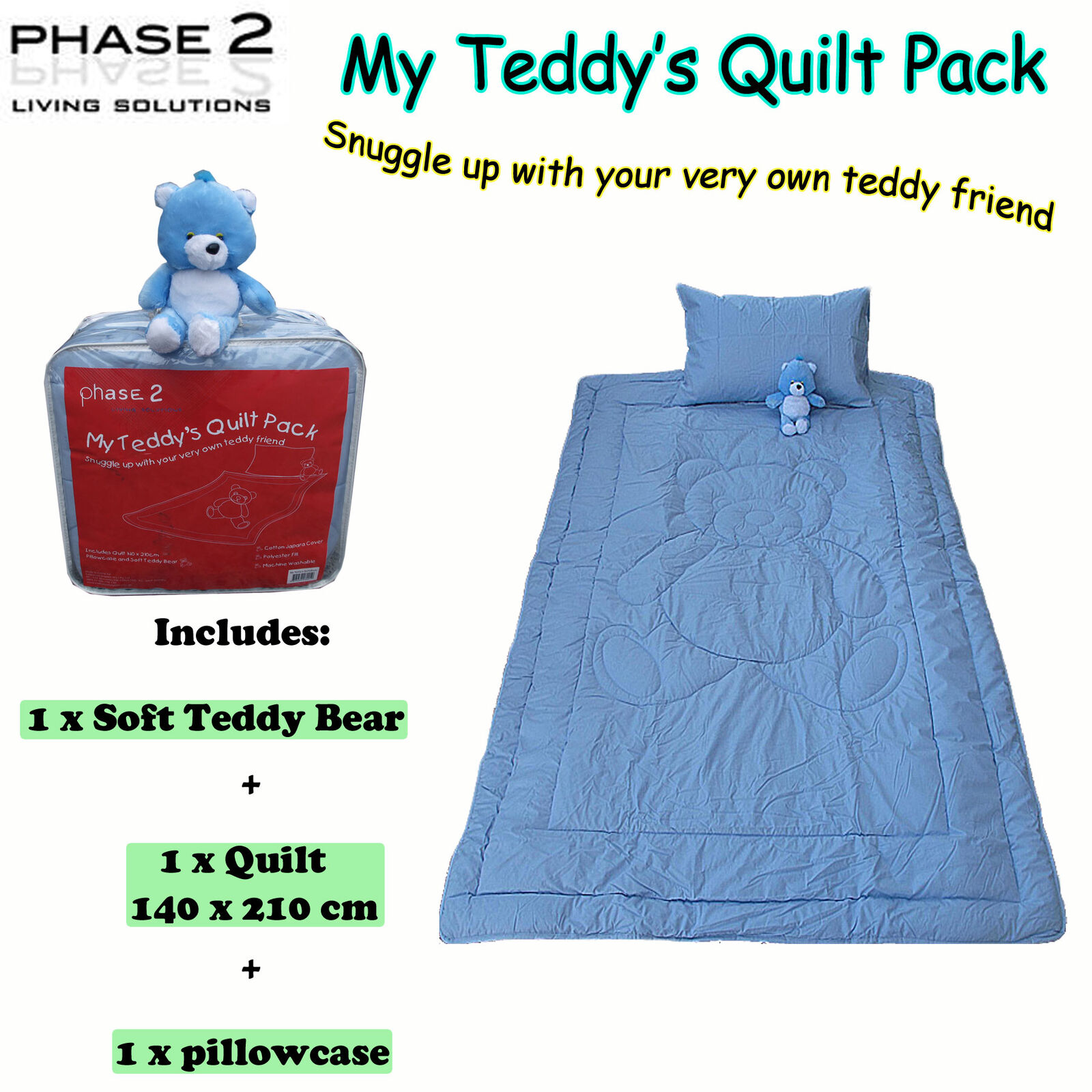 My Teddy's Quilt / Comforter Set with Toy Blue Single Price