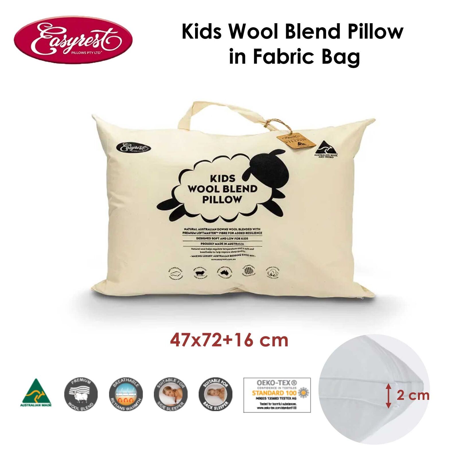 Easyrest Kids Wool Blend Standard Pillow in Fabric Bag Price