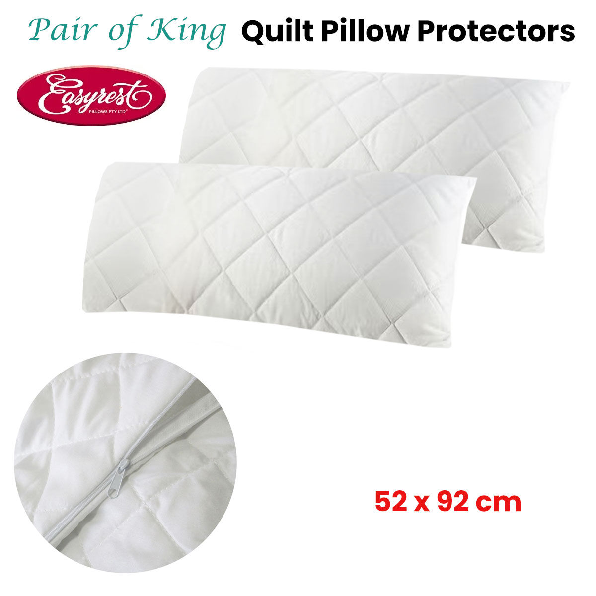 Easyrest Pair of King Quilted Pillow Protectors 52 x 92 cm Price