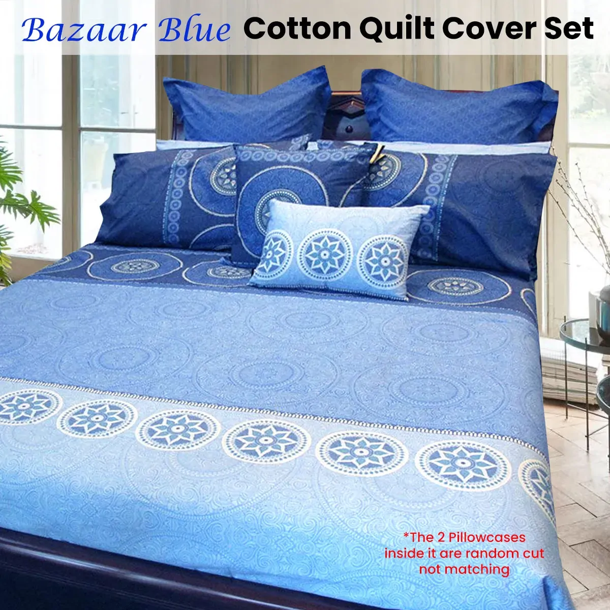 Hotel Living Bazaar Quilt Cover Set BLUE - King Price