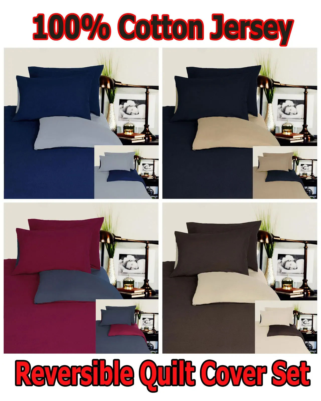 Hotel Living Reversible 100% Cotton JERSEY Quilt Cover Set Chocolate / Linen - DOUBLE Price