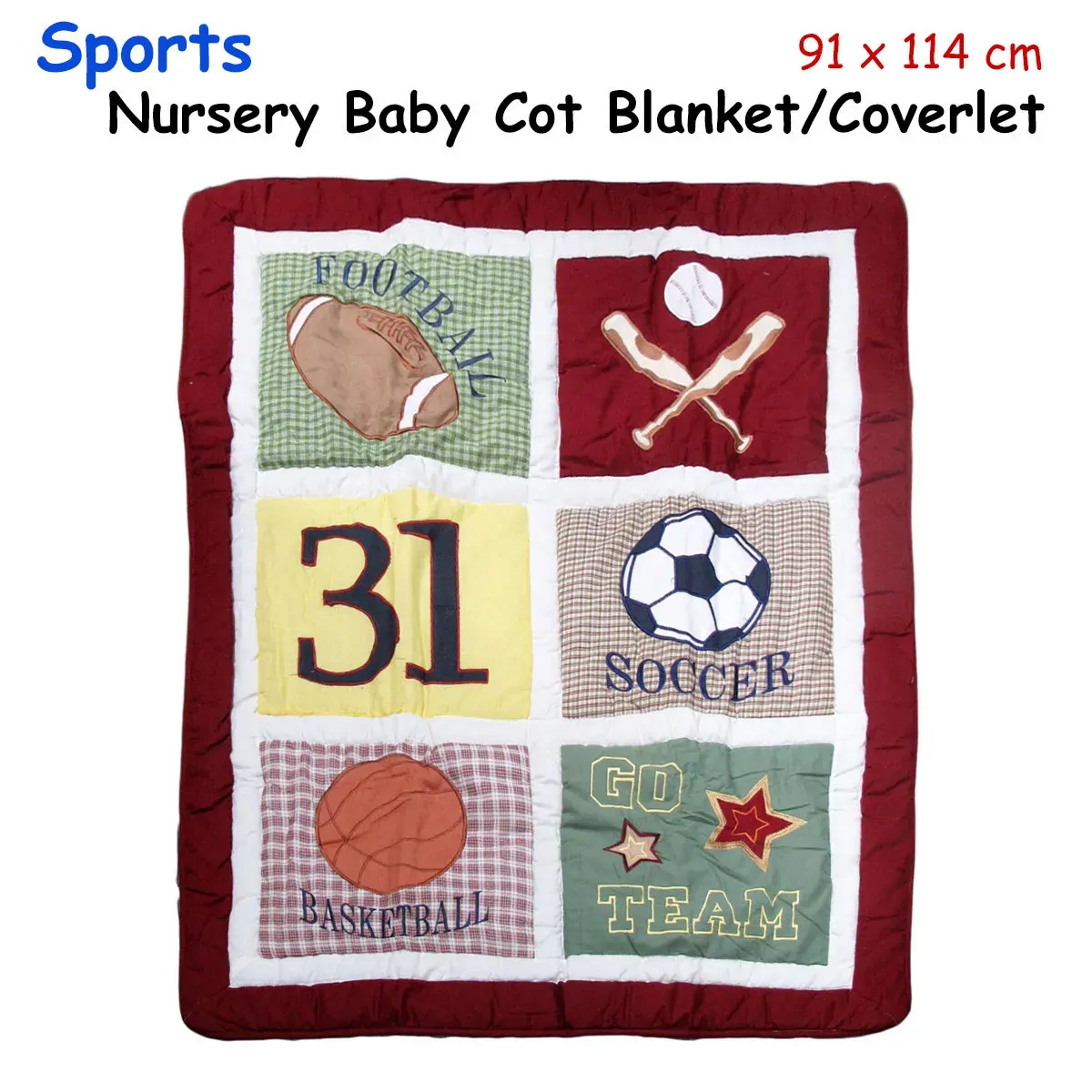 Sports Embroidered Nursery Baby Blanket/Coverlet 91 x 114 cm Price