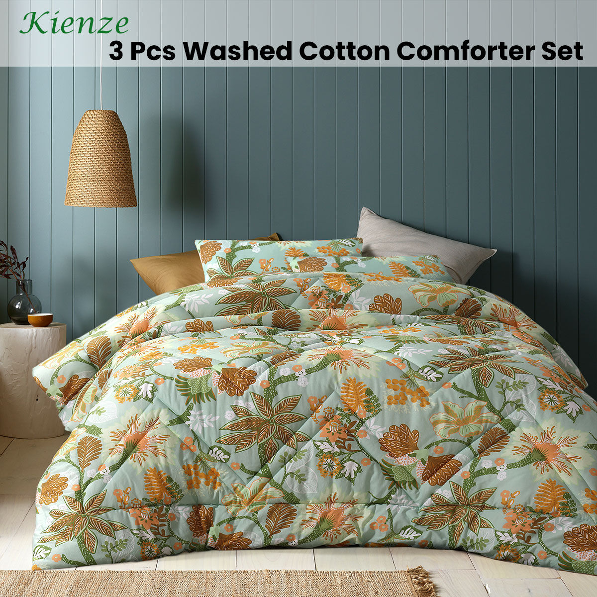 Accessorize Kienze Washed Cotton Printed 3 Piece Comforter Set Queen Price