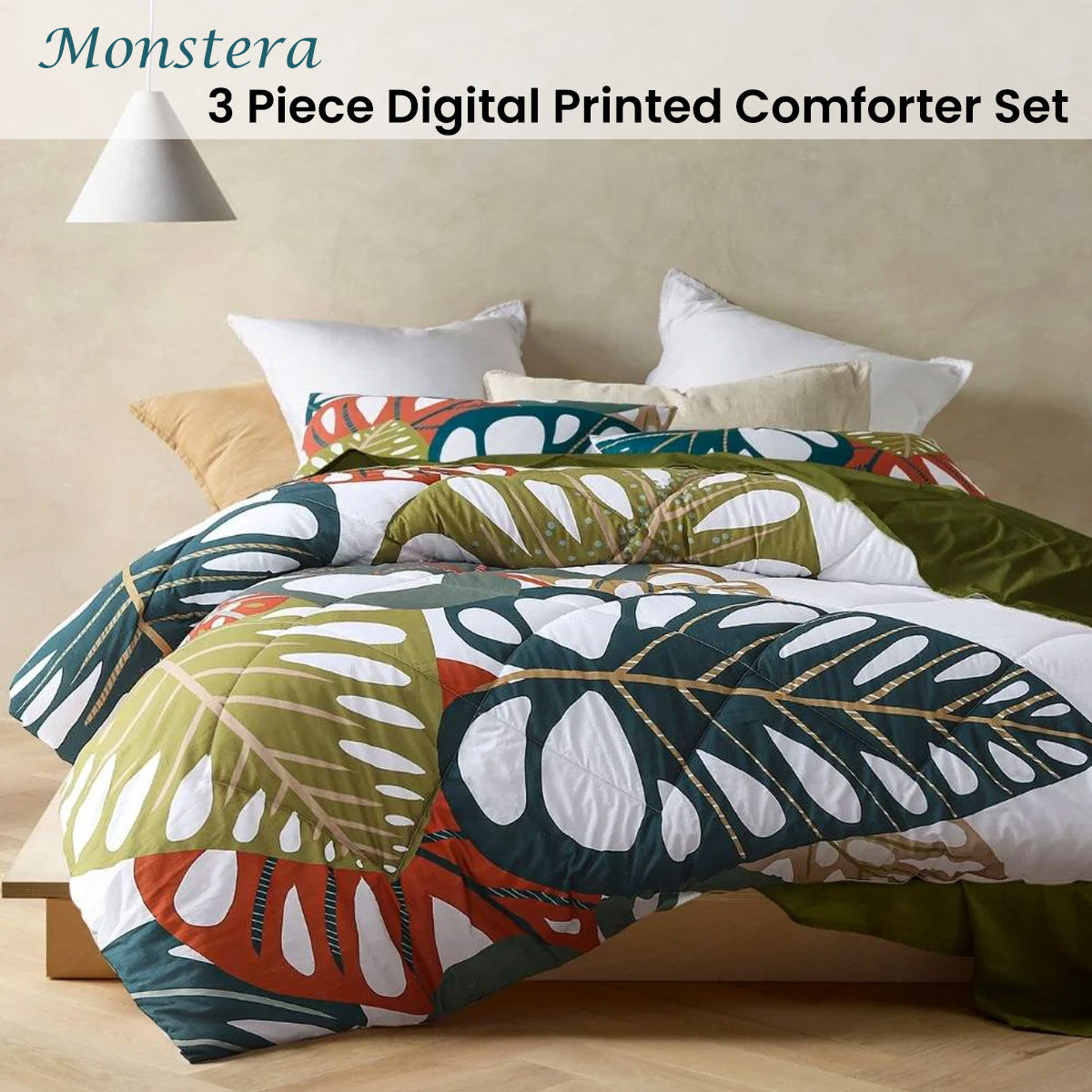 Accessorize 3 Piece Monstera Digital Printed Comforter Set Queen Price