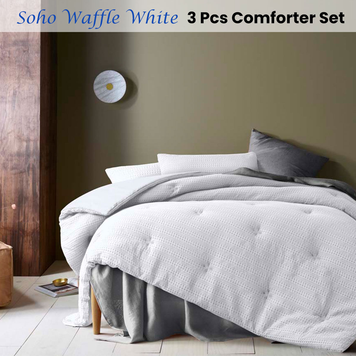 Accessorize Soho Waffle Dark Grey 3 Piece Comforter Set King Price