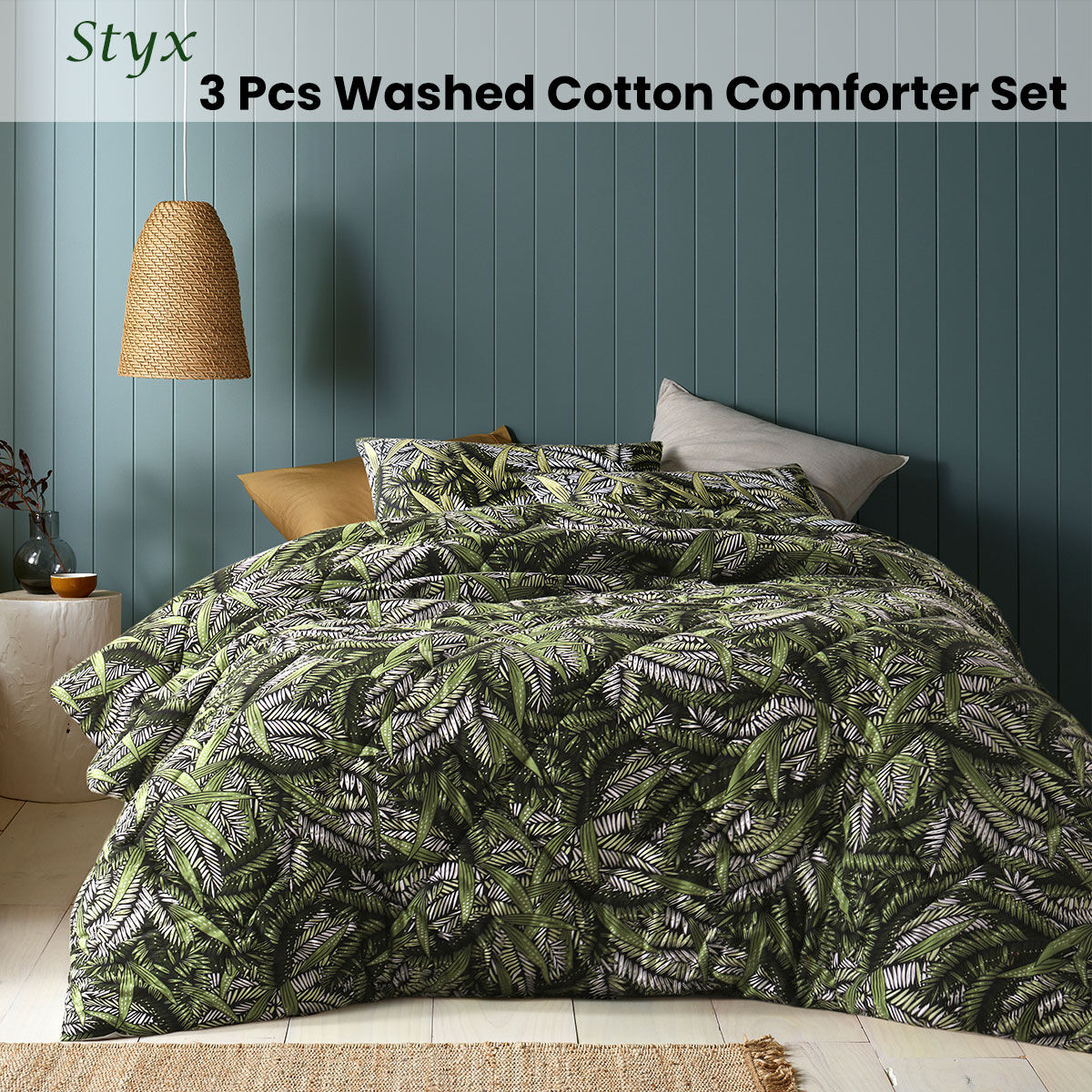 Styx Washed Cotton Printed 3 Piece Comforter Set King Price