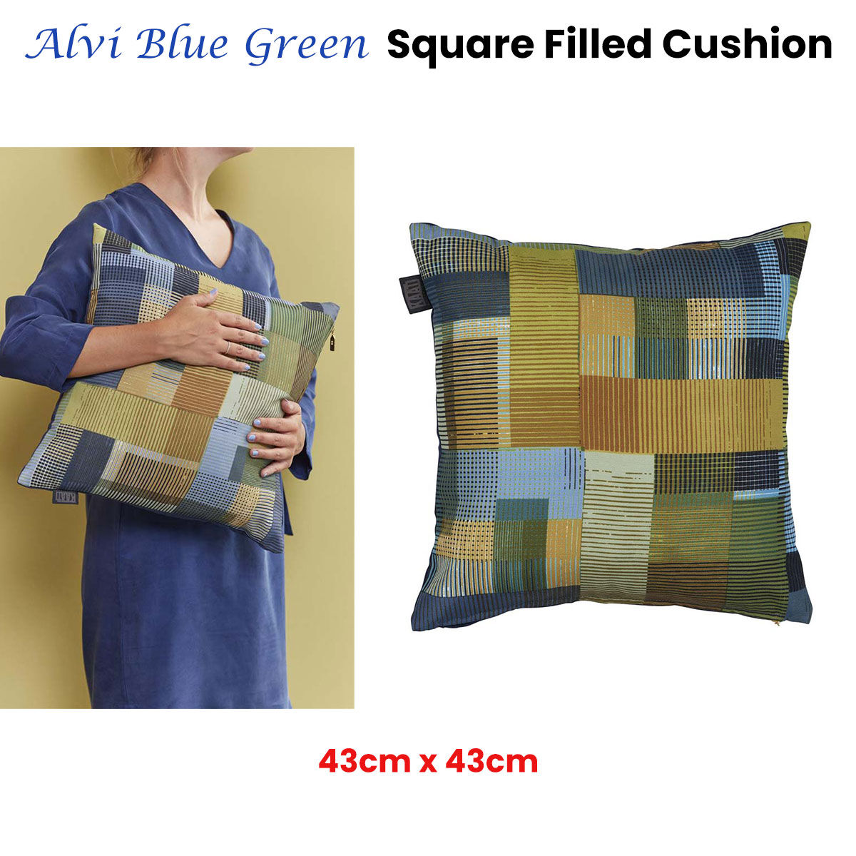 Bedding House Alvi Blue Green Square Filled Cushion 43cm x 43cm Price