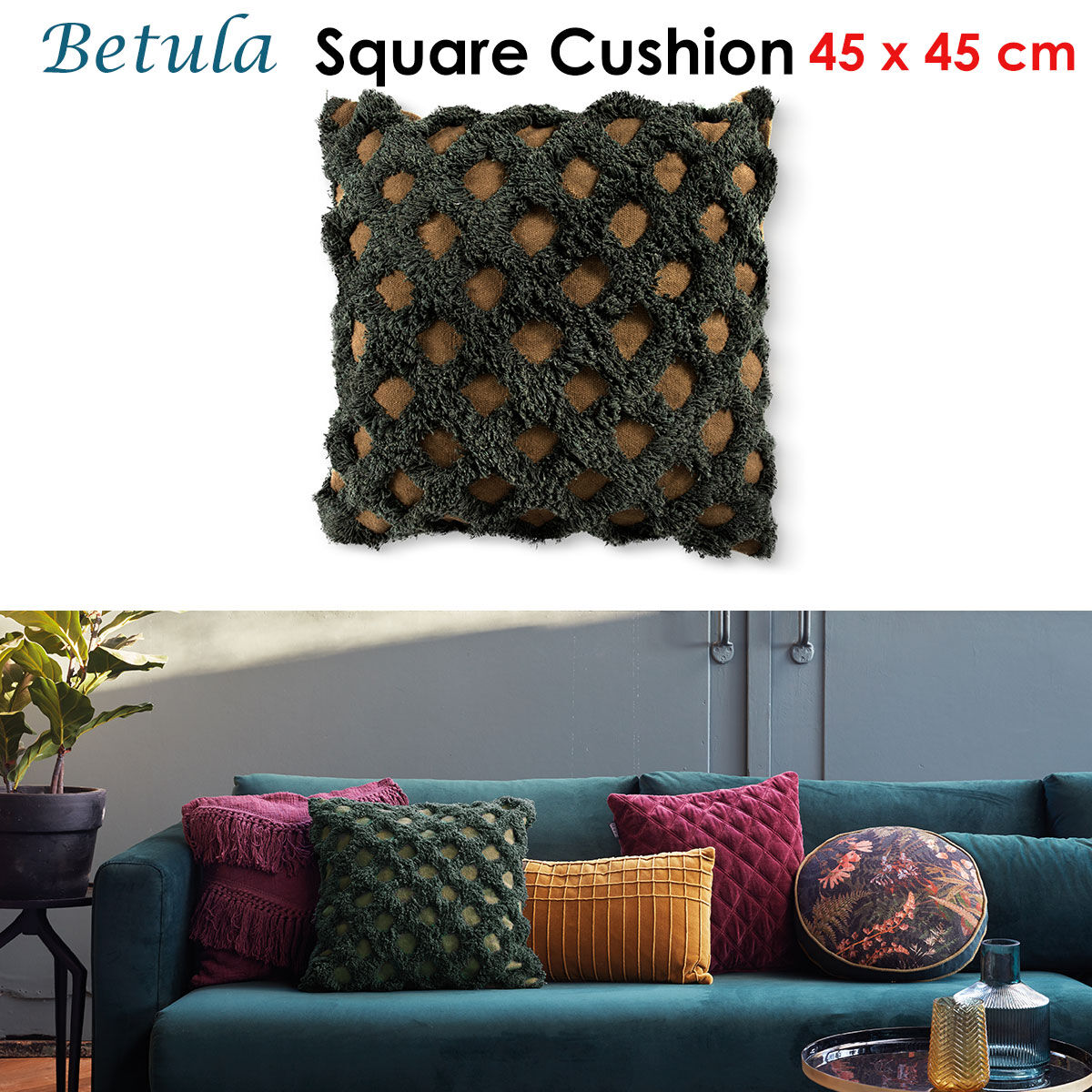 Bedding House Betula Green Filled Square Cushion Price