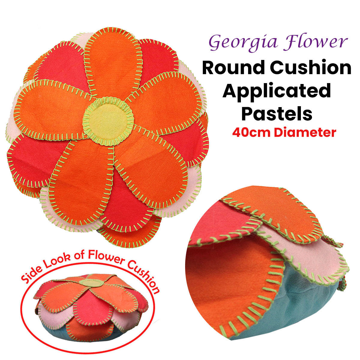 Girls Georgia Flower Applique Round Filled Cushion 40 cm Diameter Price