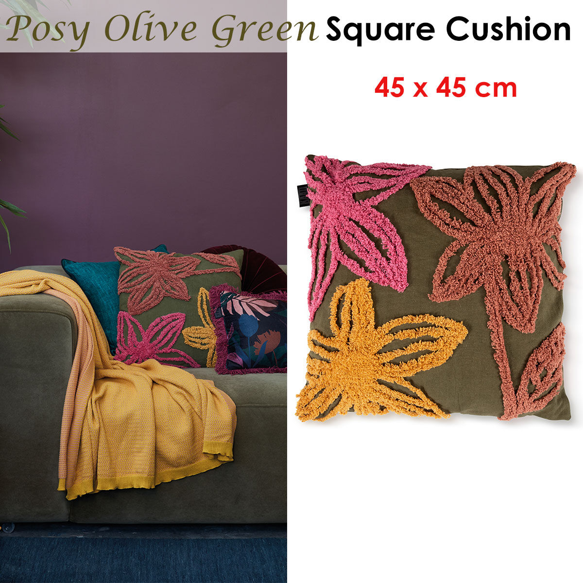 Bedding House Posy Olive Green Filled Square Cushion Price