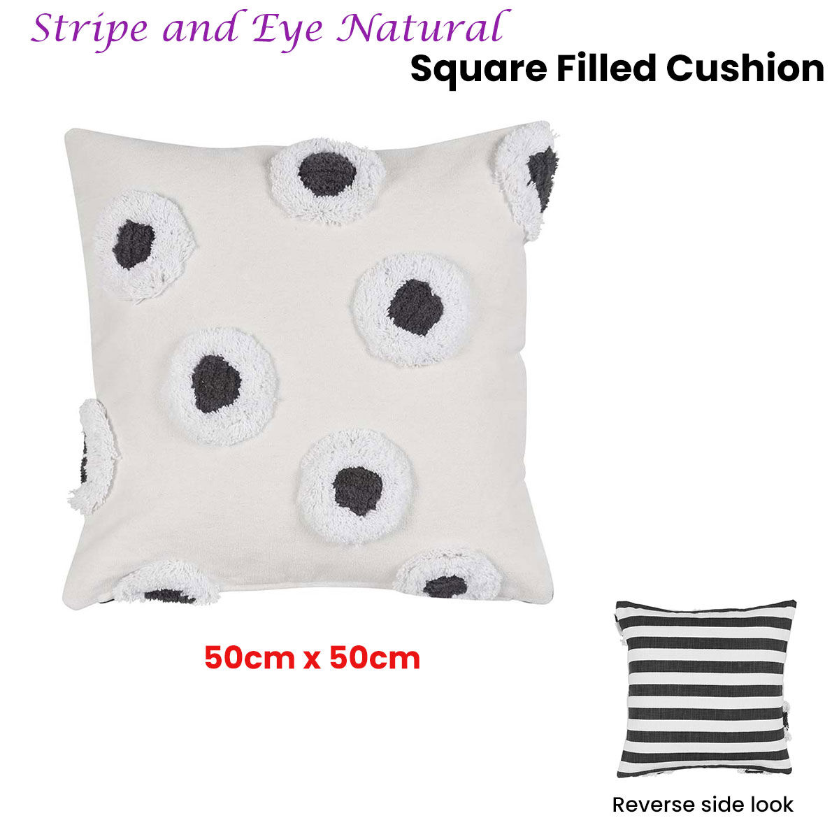 VTWonen Stripe and Eye Natural Square Filled Cushion 50cm x 50cm Price