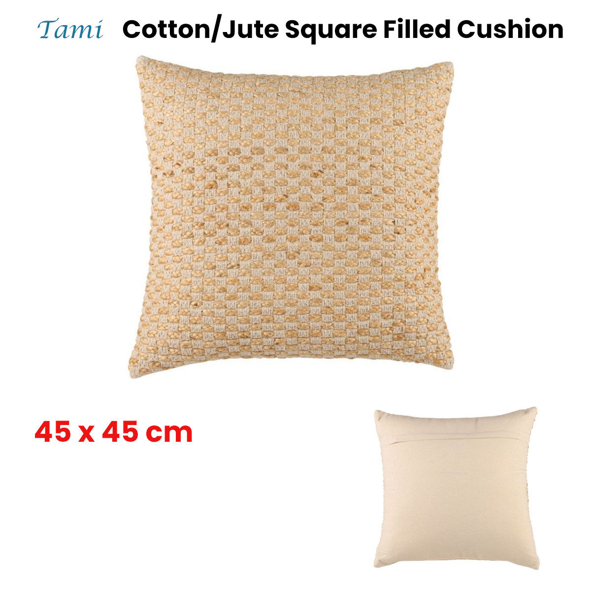 Accessorize Tami Cotton/Jute Square Filled Cushion 45cm x 45cm Price