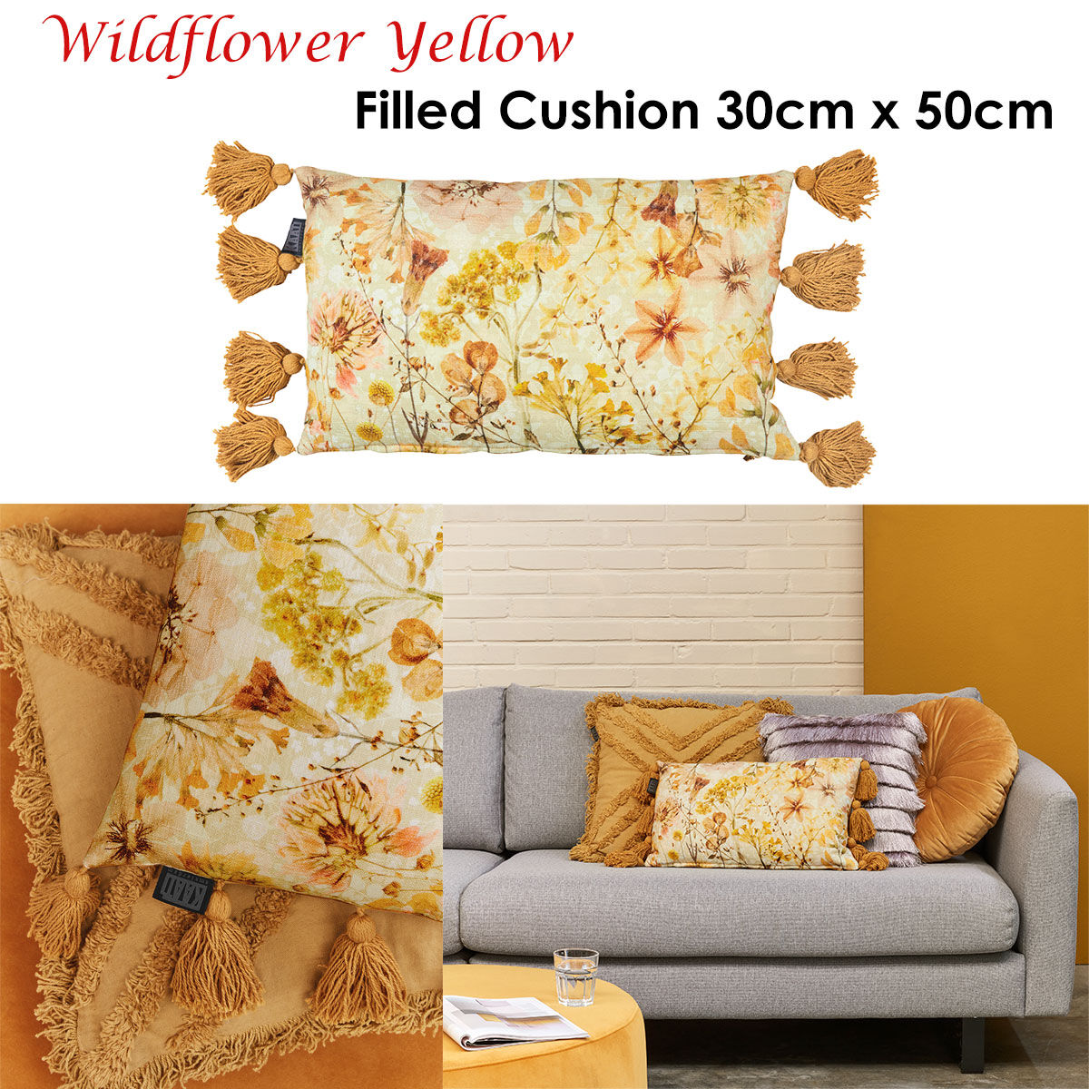 Bedding House Wildflower Yellow Filled Oblong Cushion Price