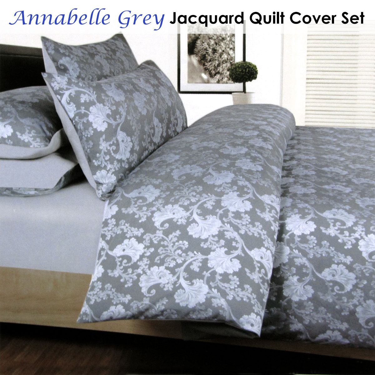 Accessorize Annabelle Grey Jacquard Quilt Cover Set Double Price