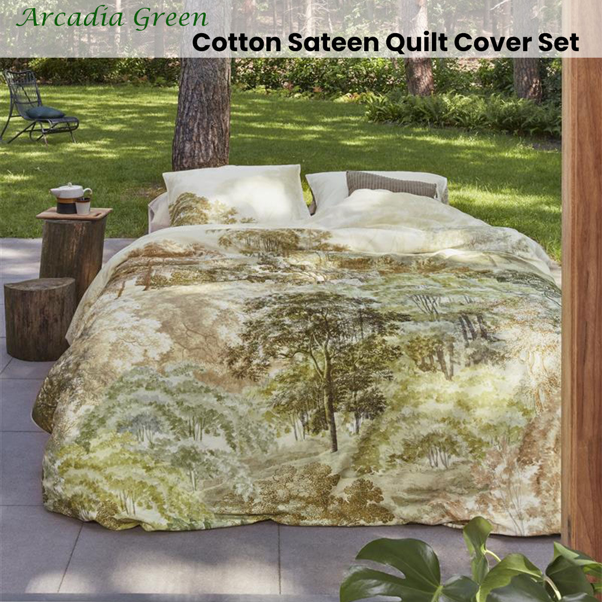 Arcadia Green Cotton Sateen Quilt Cover Set King Price