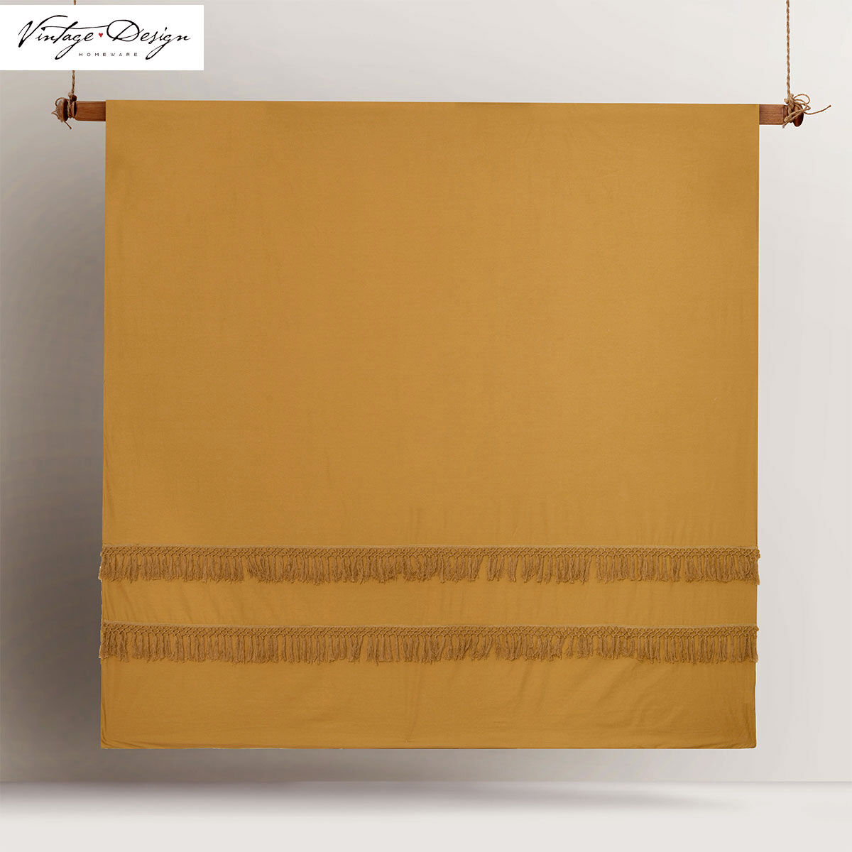 Vintage Design Homewares Boho Ochre Cotton Tassel Quilt Cover Set King Price