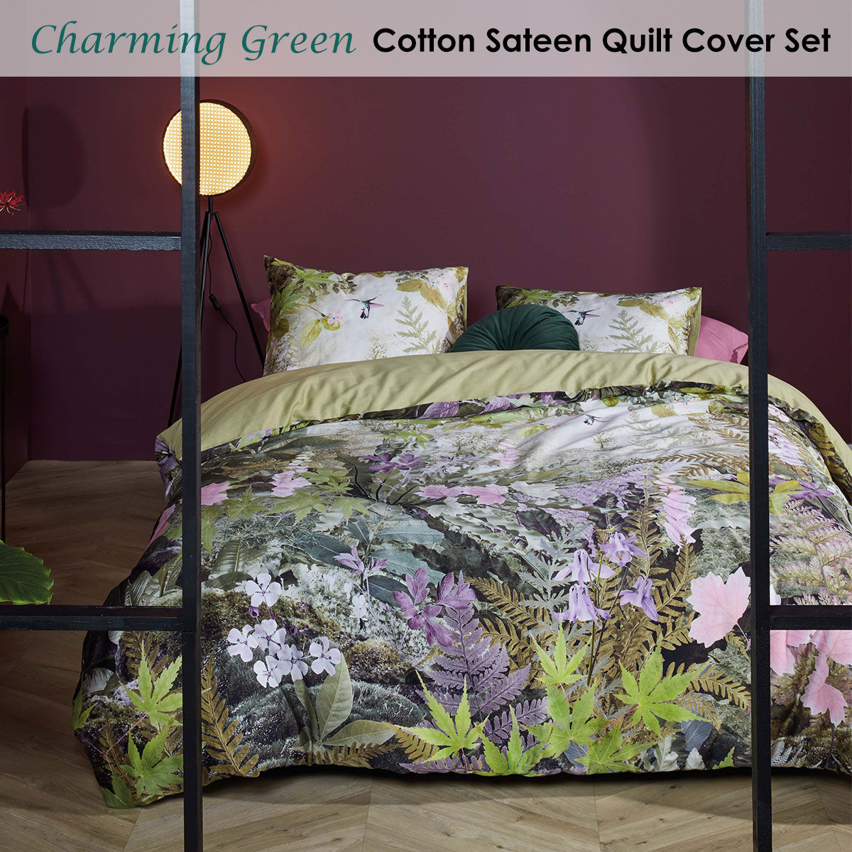 Charming Green Cotton Sateen Quilt Cover Set King Price