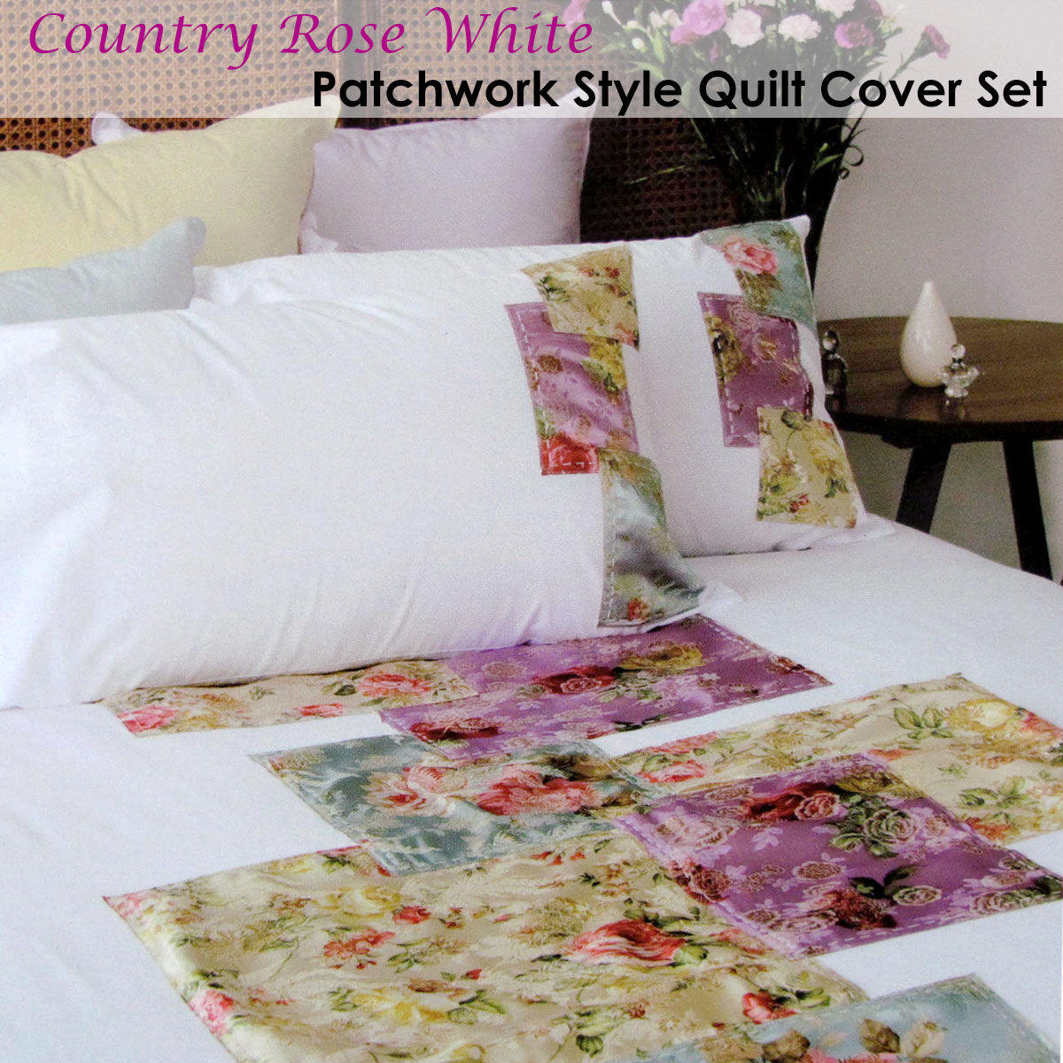 Country Rose White Quilt Cover Set Single Price