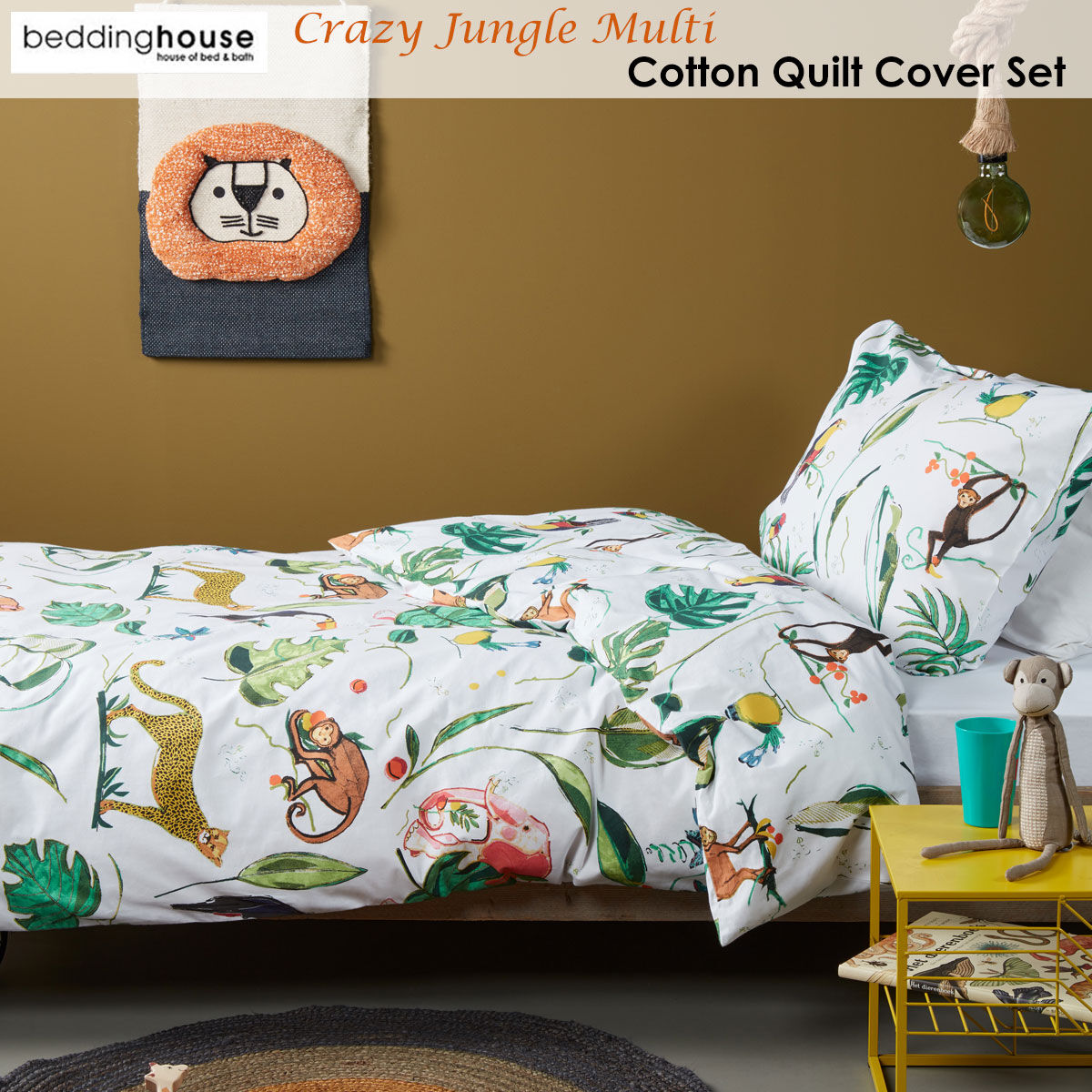 Bedding House Crazy Jungle Multi Cotton Quilt Cover Set Single Price