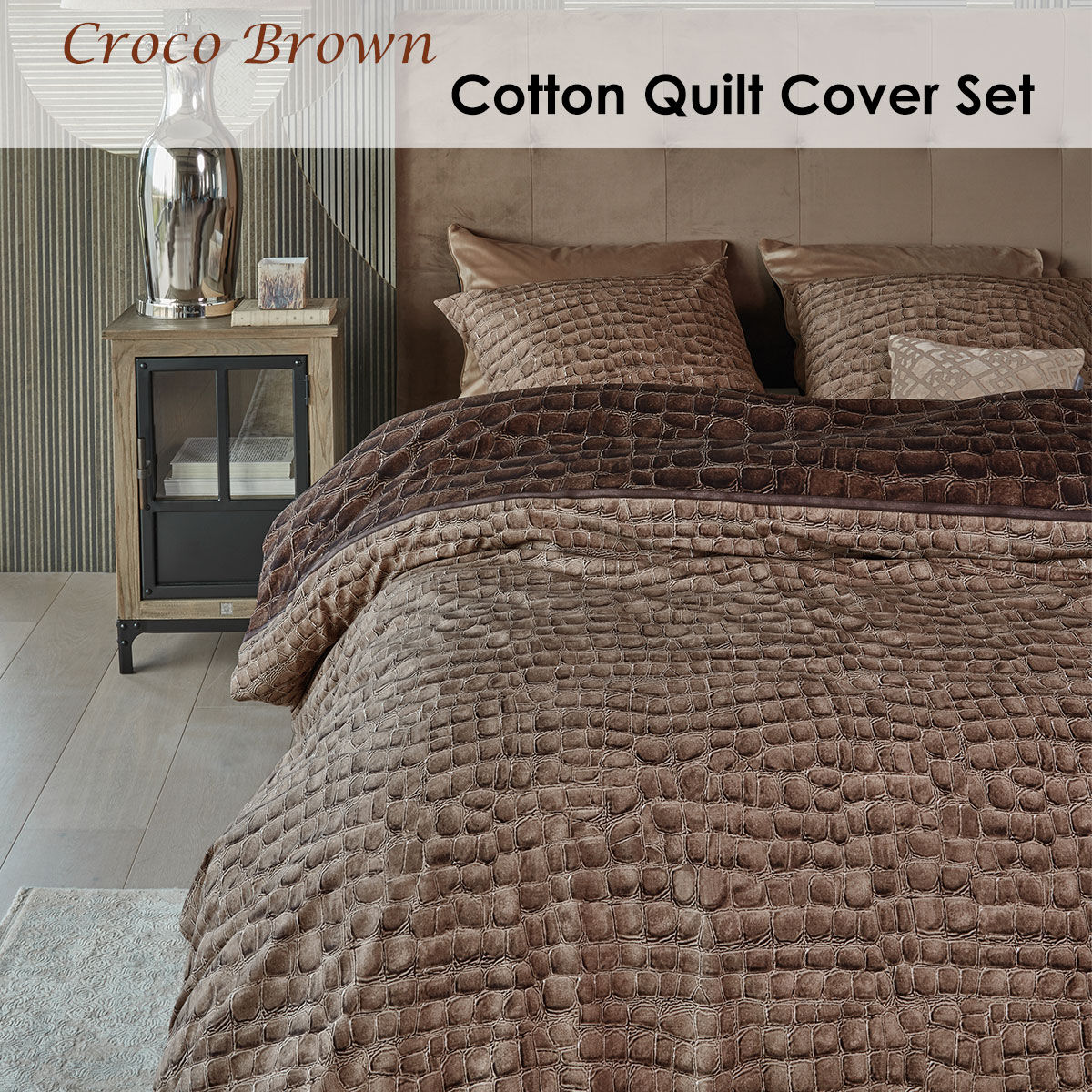 Riviera Maison Croco Brown Cotton Quilt Cover Set King Price