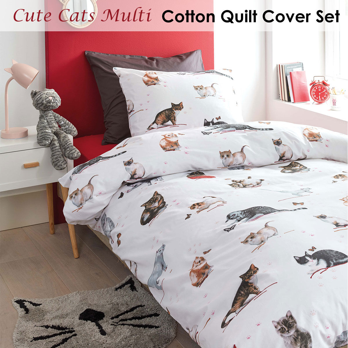 Bedding House Cute Cats Cotton Quilt Cover Set Single Price
