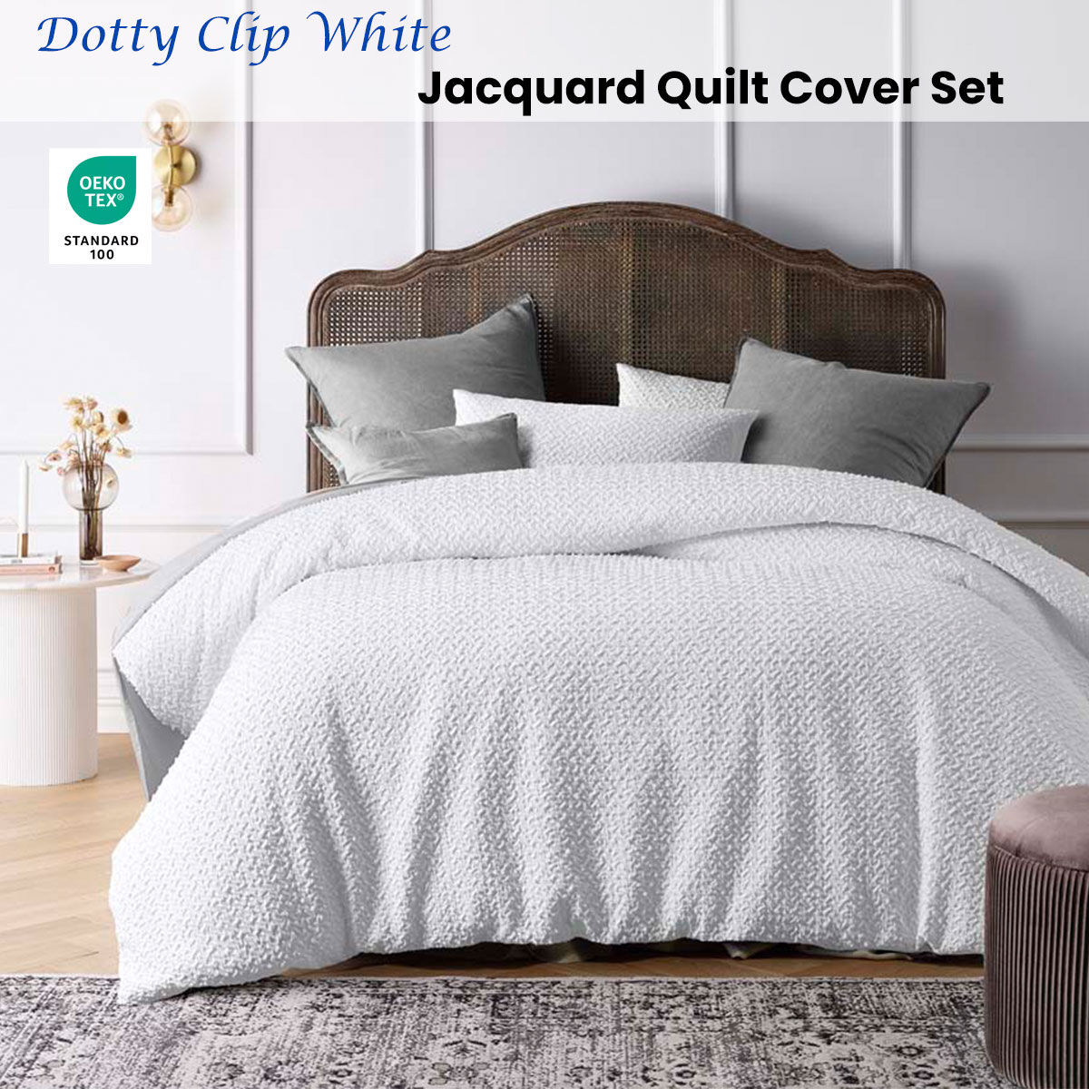 Accessorize Dotty Clip White Jacquard Quilt Cover Set Queen Price