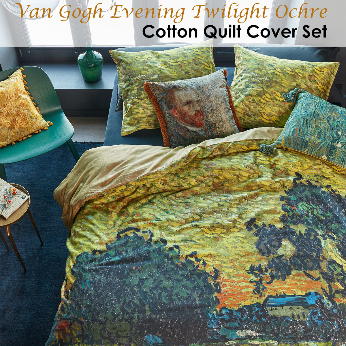 Van Gogh Evening Twilight Ochre Cotton Sateen Quilt Cover Set Queen Price