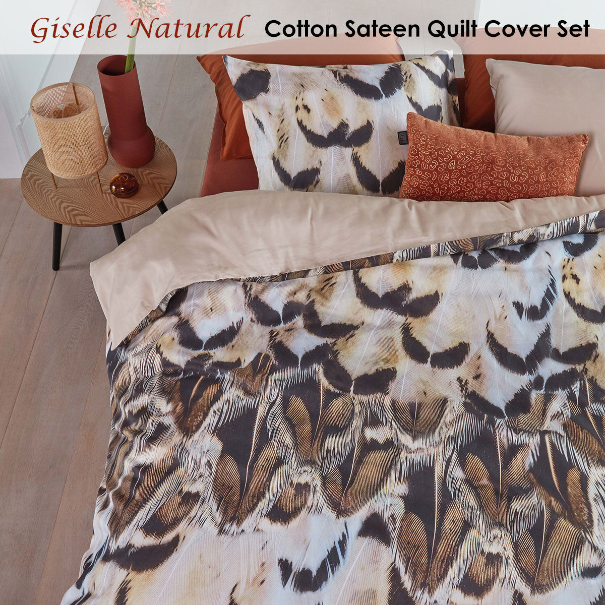 Giselle Natural Cotton Sateen Quilt Cover Set King Price