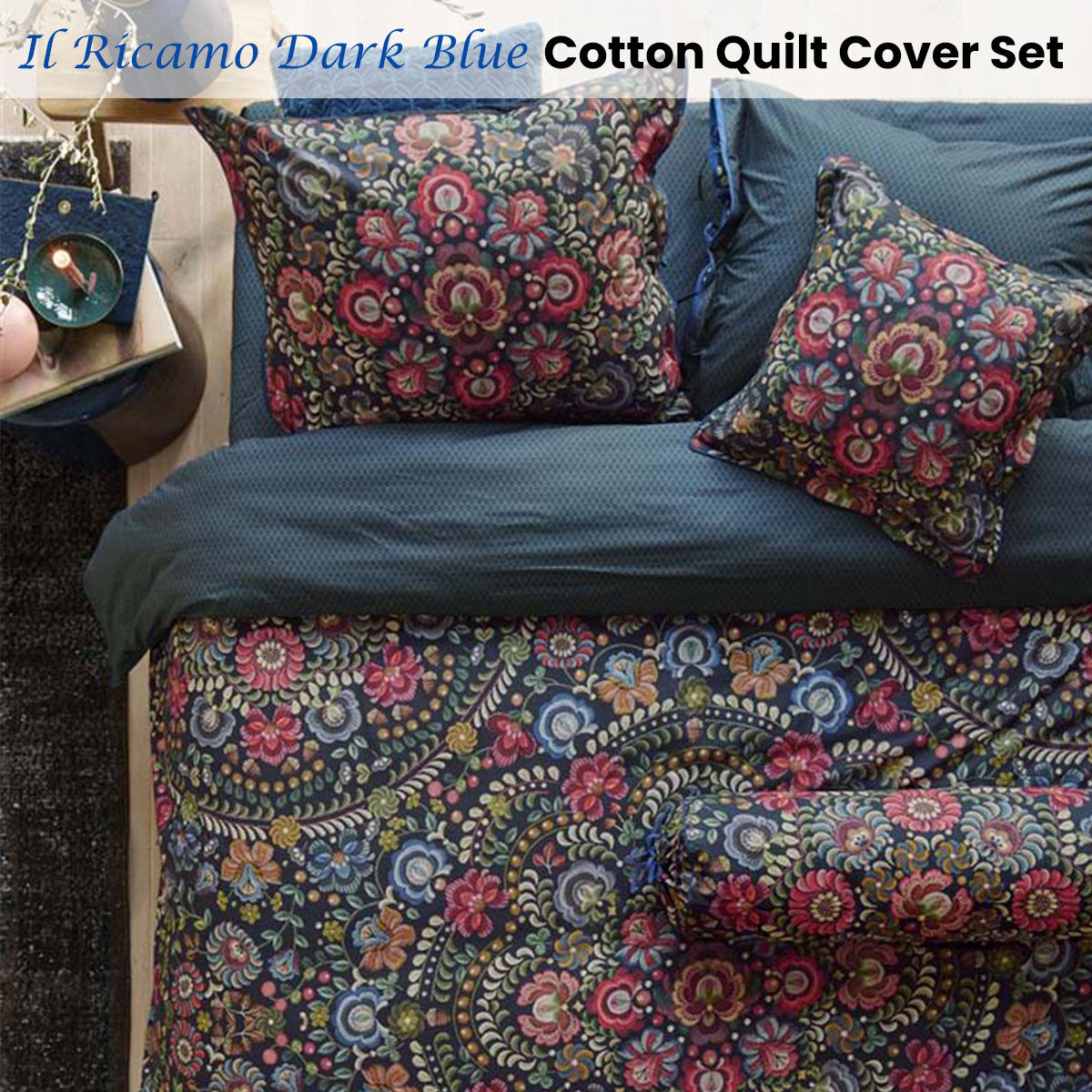 PIP Studio Il Ricamo Dark Blue Cotton Quilt Cover Set King Price