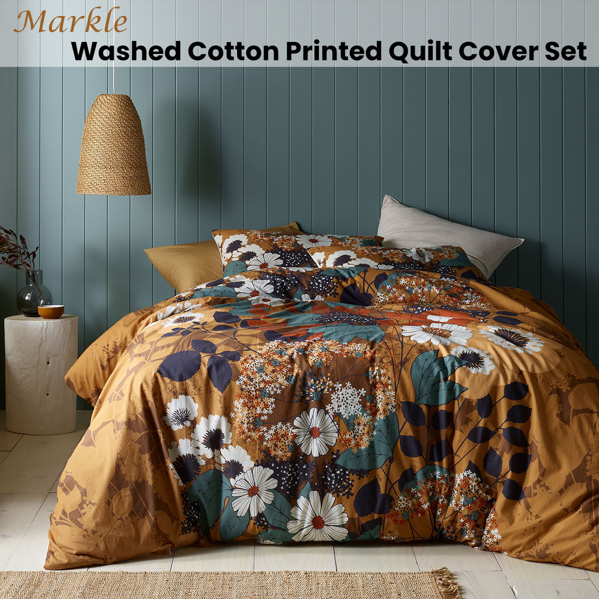 Markle Washed Cotton Printed Quilt Cover Set King Price