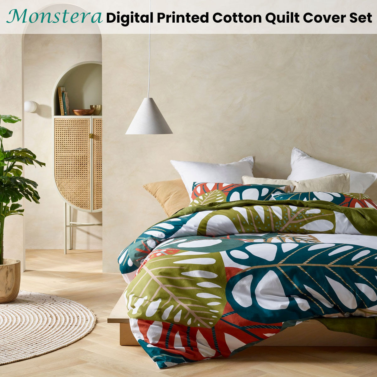 Monstera Digital Printed Cotton Quilt Cover Set King Price