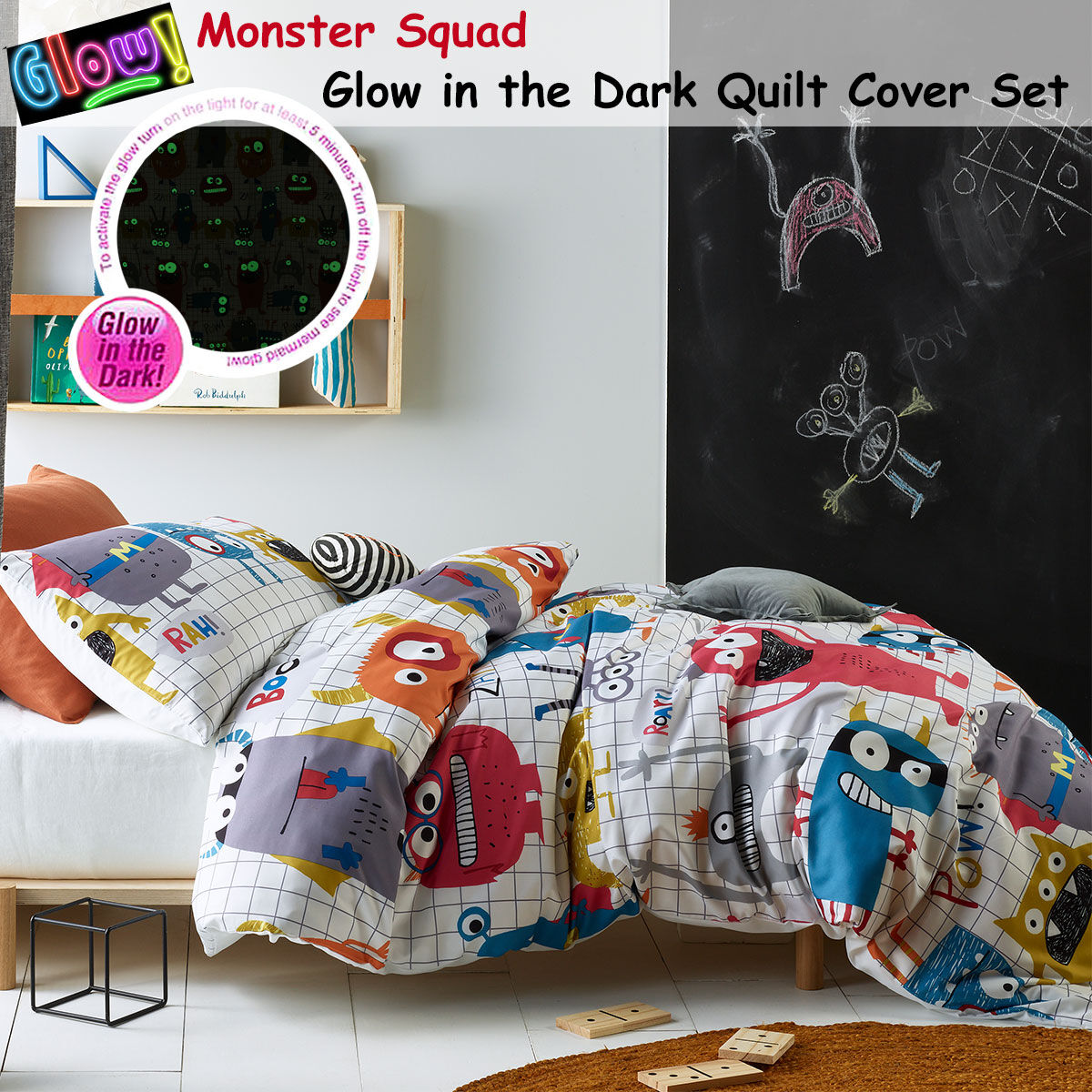 Happy Kids Monster Squad Glow in the Dark Quilt Cover Set Single Price