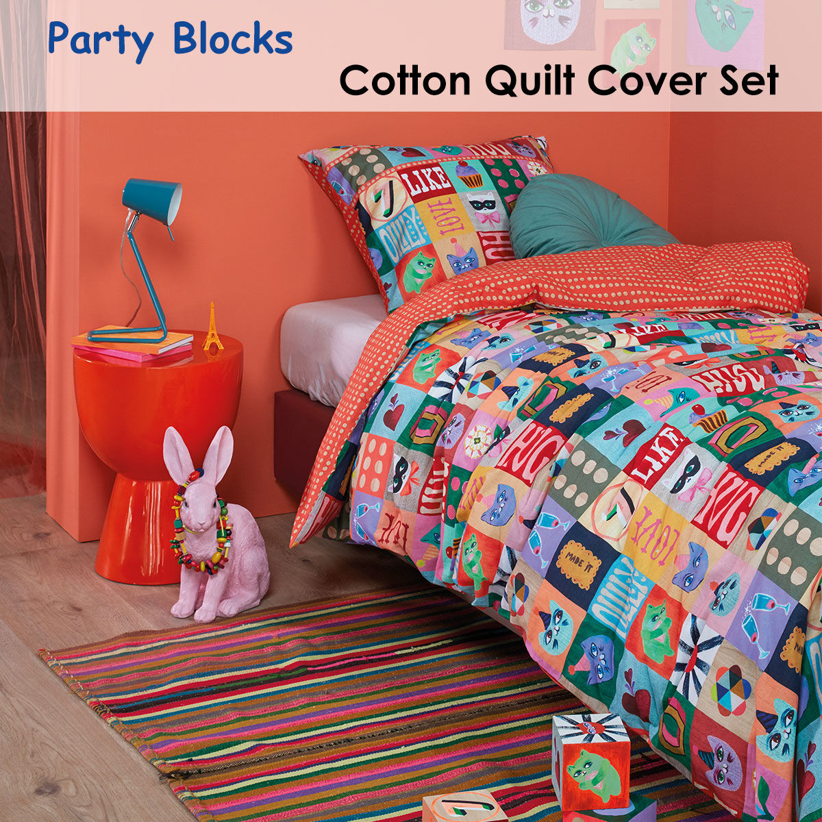 Oilily Party Blocks Cotton Quilt Cover Set Single Price