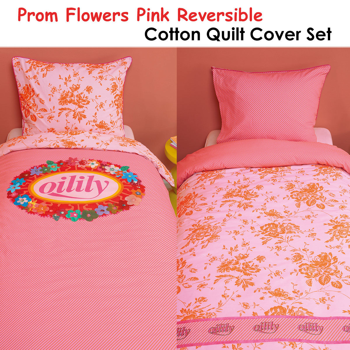 Oilily Prom Flowers Pink Cotton Quilt Cover Set Single Price