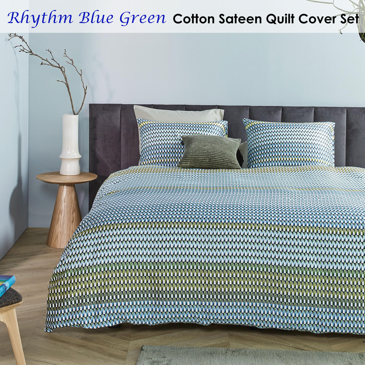 Rhythm Blue Green Cotton Sateen Quilt Cover Set King Price